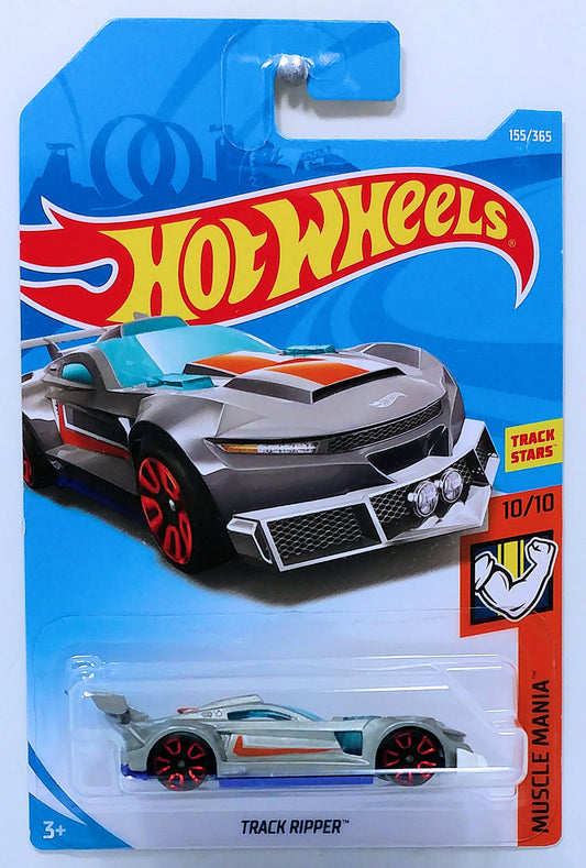 Hot Wheels 2018 - Collector # 155/365 - Muscle Mania 10/10 - New Models - Track Ripper - Silver - TRAP5 Wheels - International Card