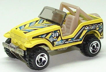 Hot Wheels 1999 - Collector # 1037 - Roll Patrol (Jeep) - Yellow / #30 / 'Mudcat' - Sawblades - USA Card