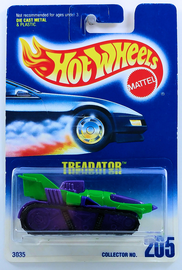 Hot Wheels 1996 - Collector # 205 - Treadator - Dark Green & Purple - USA Blue & White Card