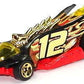 Hot Wheels 1999 - Collector # 975 - Mega Graphics Series 3/4 - Turbo Flame - Black / Flames / #12 - Red Base - Gold 5 Spokes - USA Card