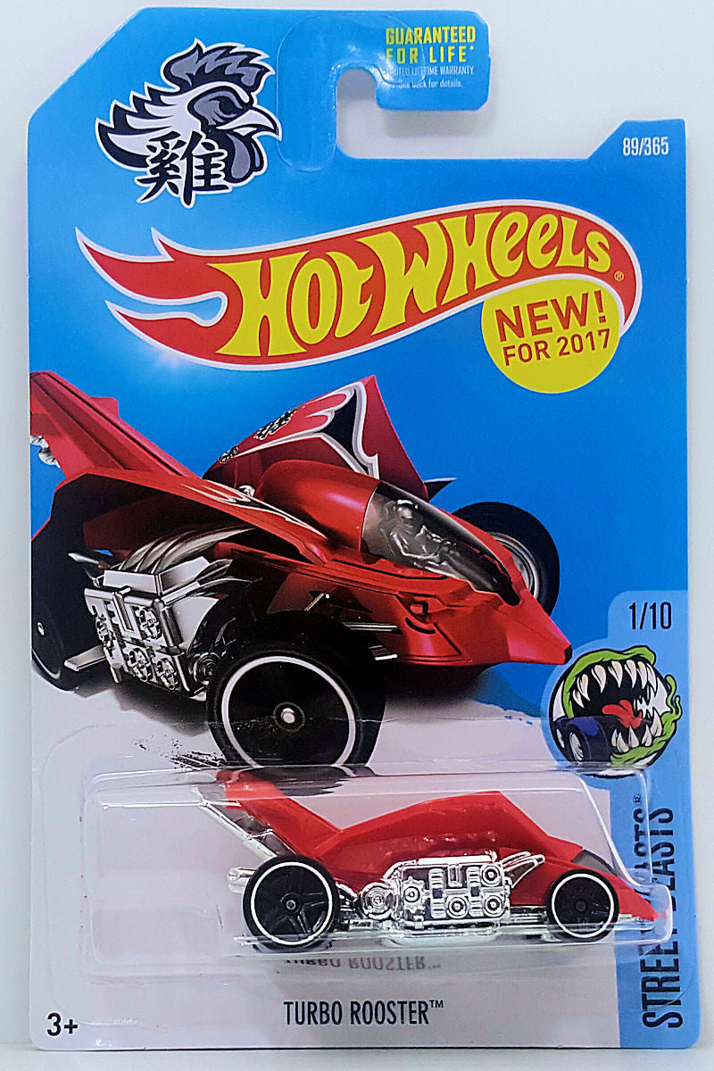 Hot Wheels 2017 - Collector # 089/365 - Street Beasts 1/10 - New Models - Turbo Rooster - Red - USA 'The Year of the Rooster' Card