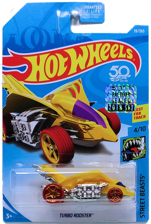 Hot Wheels 2018 - Collector # 039/365 - Street Beasts 4/10 - Turbo Rooster - Yellow - USA 50th Card with Factory Set Sticker