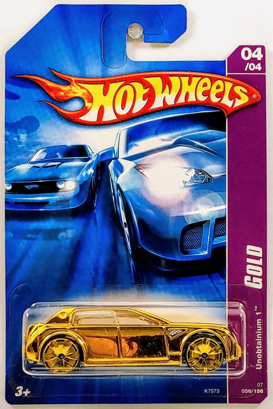 Hot Wheels 2007 - Collector # 056/156 - Gold 4/4 - Unobtainium 1 - Gold Chrome - Gold Bling Wheels - International Card