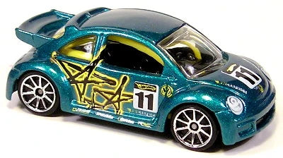 Hot Wheels 2007 - Collector # 039/180 - Pop-Offs 3/4 - Volkswagen New Beetle Cup - Metallic Teal / # 11 - Chrome 10 Spokes - USA Card