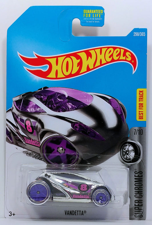 Hot Wheels 2017 - Collector # 298/365 - Super Chromes 7/10 - Vandetta - Chrome Body / Purple Windows - USA Card