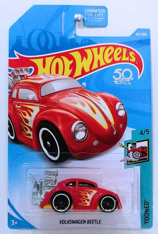 Hot Wheels 2018 - Collector # 107/365 - Tooned 04/05 - Volkswagen Beetle - Red - USA 50th Card