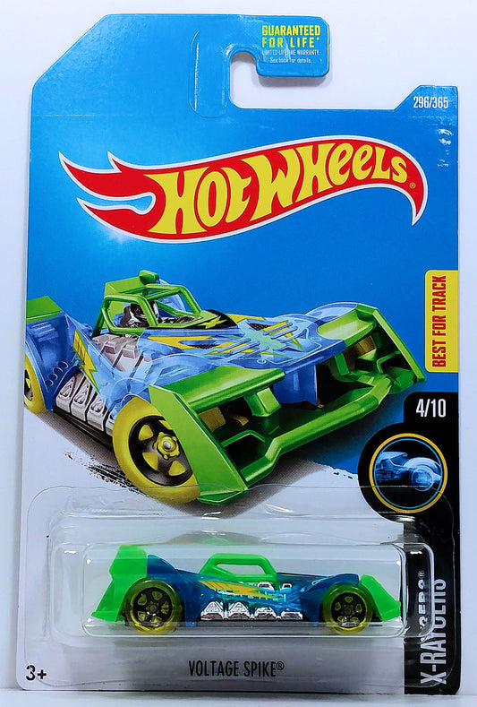 Hot Wheels 2017 - Collector # 296/365 - X-Raycers 4/10 - Voltage Spike - Transparent Blue Body / Flat Black Metal Base - USA Card