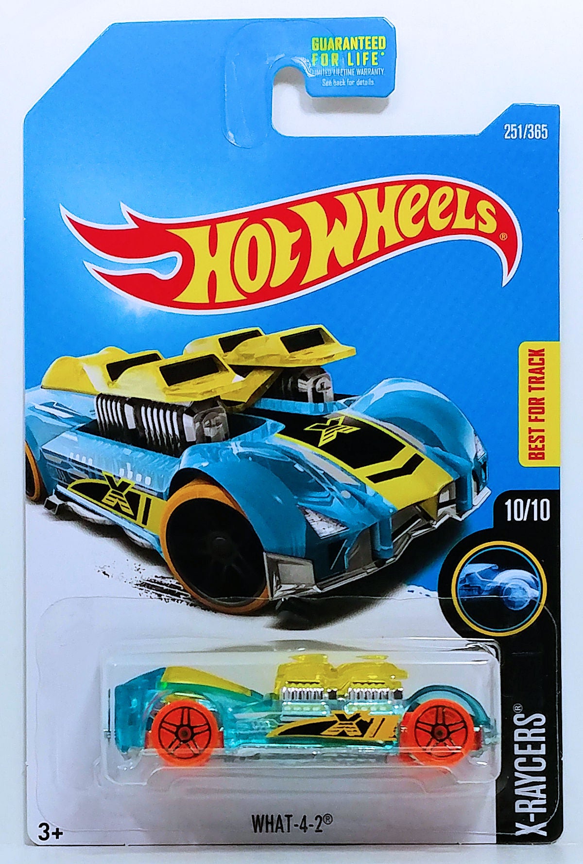 Hot Wheels 2017 - Collector # 251/365 - X-Raycers 10/10 - What-4-2 - Transparent Blue Body / Unpainted Metal Base - USA Card