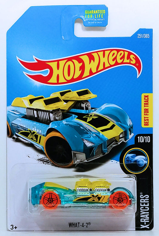 Hot Wheels 2017 - Collector # 251/365 - X-Raycers 10/10 - What-4-2 - Transparent Blue Body / Unpainted Metal Base - USA Card