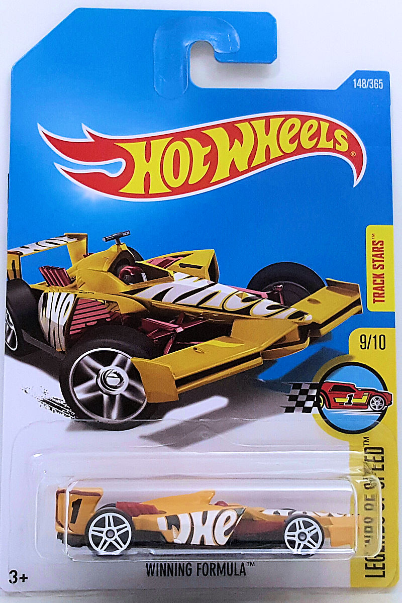 Hot Wheels 2017 - Collector # 148/365 - Legends of Speed 9/10 - Winning Formula - Butterscotch Yellow / #1 - International Card