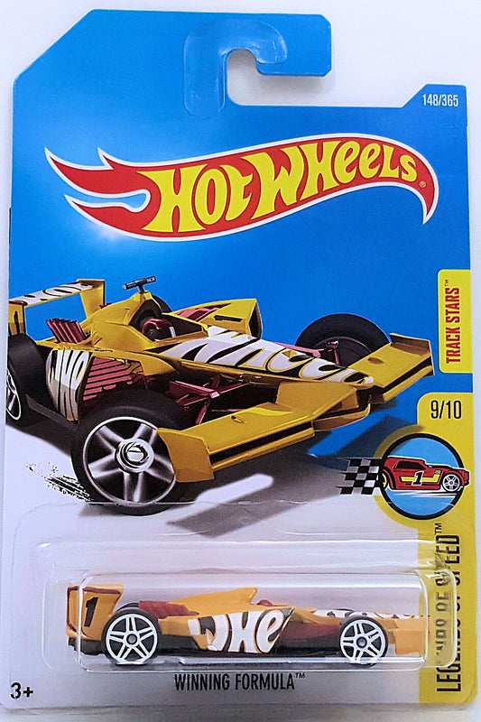 Hot Wheels 2017 - Collector # 148/365 - Legends of Speed 9/10 - Winning Formula - Butterscotch Yellow / #1 - International Card