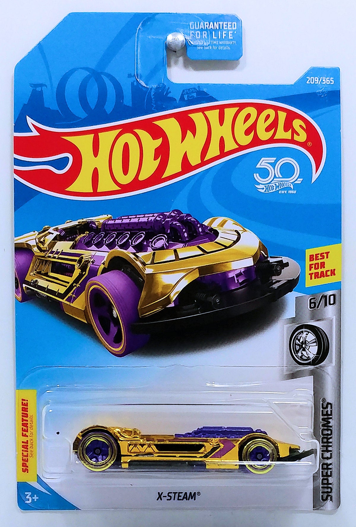 Hot Wheels 2018 - Collector # 209/365 - Super Chromes 6/10 - X-Steam - Gold Chrome - USA 50th Card