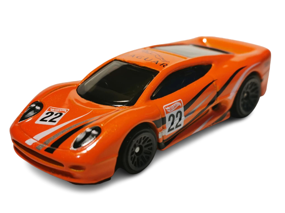 Hot Wheels 2019 - Collector # 234/250 - HW Exotics 1/10 - Jaguar XJ220 - Orange / #22 - Gray LW - USA Card with Factory Set Sticker