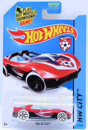 Hot Wheels 2014 - Collector # 012/250 - HW City / HW Goal - Yur So Fast - Red - USA 'Showdown' Card