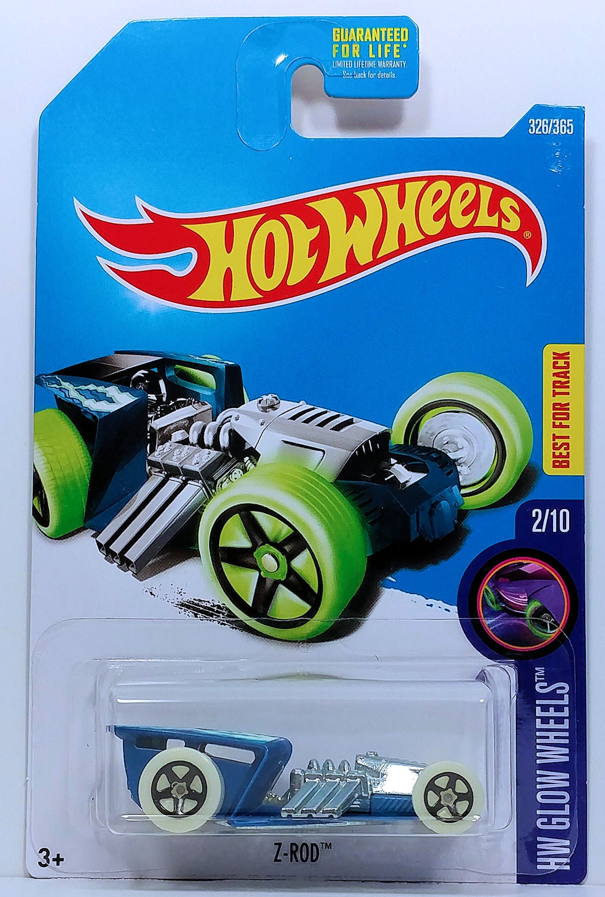 Hot Wheels 2017 - Collector # 326/365 - HW Glow Wheels 2/10 - Z-Rod - Blue - USA Card