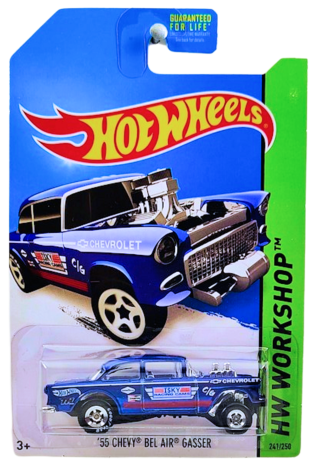 Hot Wheels 2014 - Collector # 241/250 - HW Workshop / HW Performance / Super Treasure Hunts - '55 Chevy Bel Air Gasser - Spectraflame Dark Blue / TH Logo on Rear Fender- Real Riders - USA Card