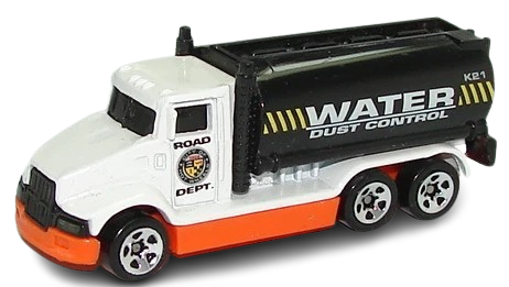 Hot Wheels 1997 - Collector # 147 - Tank Truck - White / 'Water Dust Control' - 5 Spokes - USA Blue & White Card