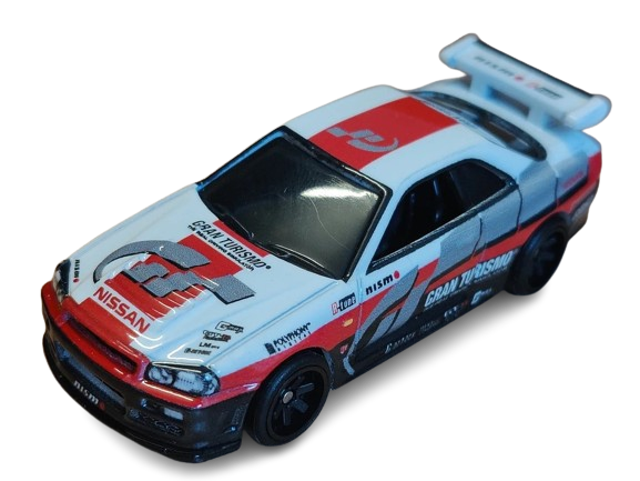 Hot Wheels 2024 - Premium / Pop Culture / Gran Turismo 7 - Nissan Skyline GT-R (BNR34) - Red, White & Black with GT Graphics - Metal/Metal & Real Riders