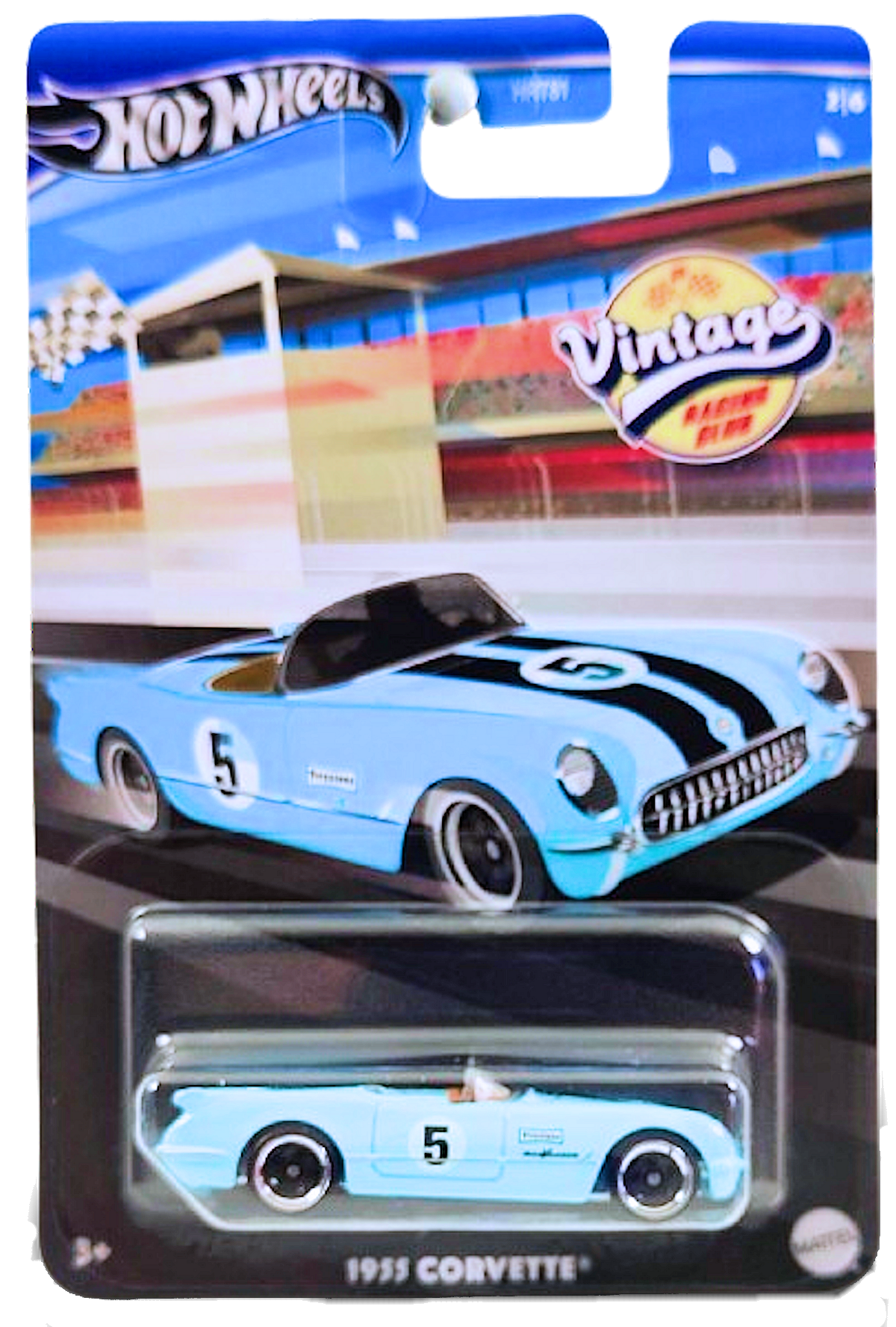 Hot Wheels 2024 - Theme / Vintage Racing Club 2/6 - 1955 Corvette - Baby Blue / #5 - C5 Wheels - Kroger Exclusive