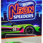 Hot Wheels 2024 - Mix 2 / Neon Speeders 7/8 - Corvette C7 Z06 - Matte Neon Green / #06 / Black, Blue & Pink Stripes - White NS6 Wheels - Walmart Exclusive