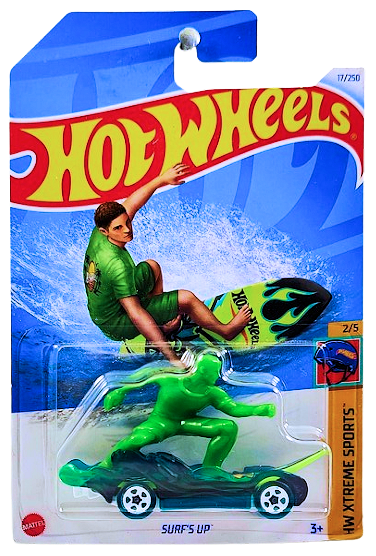 Hot Wheels 2024 - Collector # 017/250 - HW Xtreme Sports 02/05 - Surf's Up - Clear Aqua - Neon Green Surf Board - IC