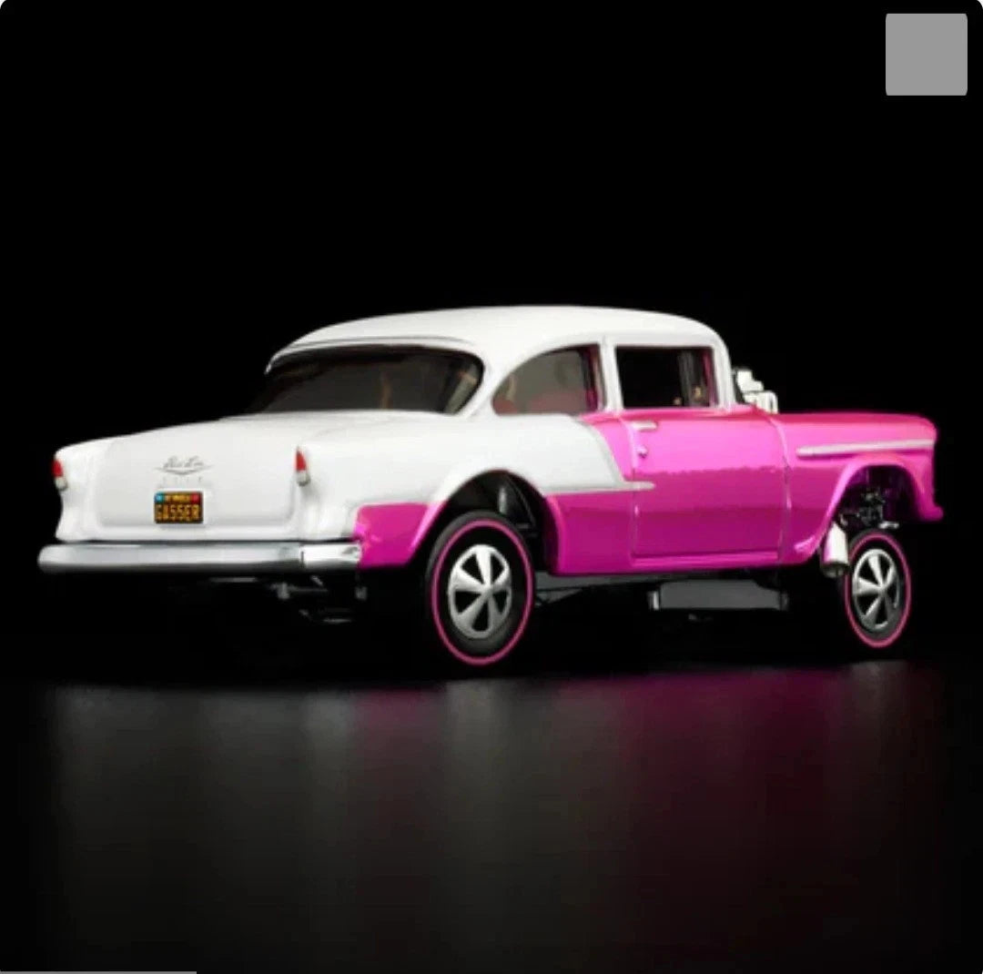 Hot Wheels 2025 - RLC Exclusive ’- 55 Chevy Bel Air Gasser - Spectraflame Pink - Neo Classic Red Line Wheels - Metal/Metal - Kar Keeper