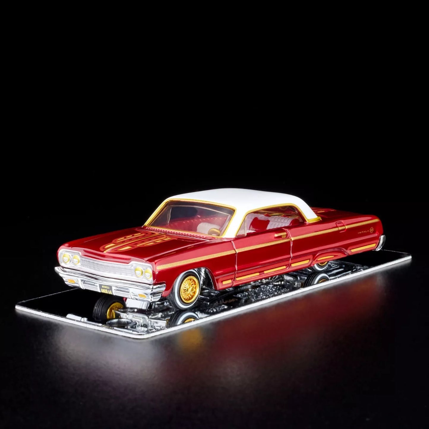 Hot Wheels 2024 - HWC / RLC Exclusive - 1964 Chevrolet Impala - Spectraflame Bright Red - Metal/Metal - Real Riders - Adjustable / Posable Suspension - Acrylic Display Case