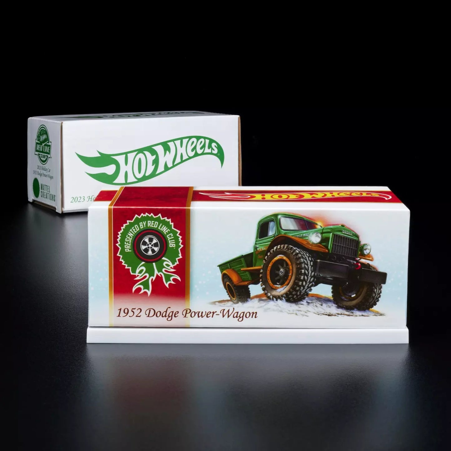 Hot Wheels 2023 - HWC / RLC Exclusive / Holiday Car - 1952 Dodge Power Wagon - Spectraflame British Racing Green - Metal/Metal - Real Riders - Swivel Frame - Acrylic Display Case