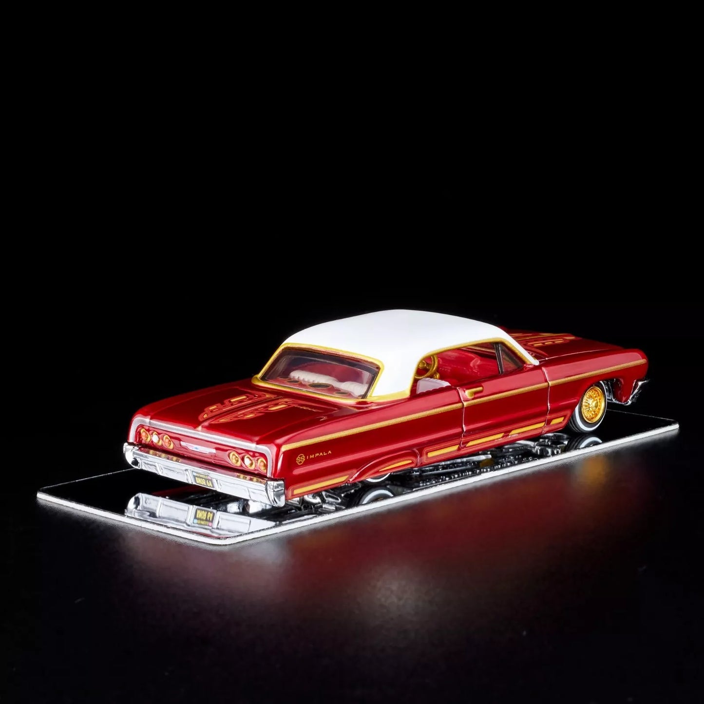 Hot Wheels 2024 - HWC / RLC Exclusive - 1964 Chevrolet Impala - Spectraflame Bright Red - Metal/Metal - Real Riders - Adjustable / Posable Suspension - Acrylic Display Case