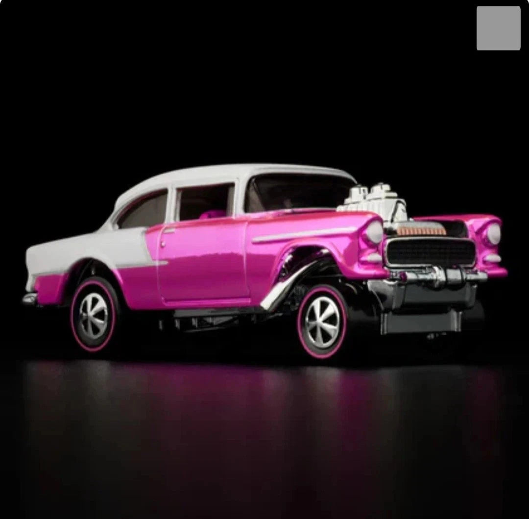 Hot Wheels 2025 - RLC Exclusive ’- 55 Chevy Bel Air Gasser - Spectraflame Pink - Neo Classic Red Line Wheels - Metal/Metal - Kar Keeper