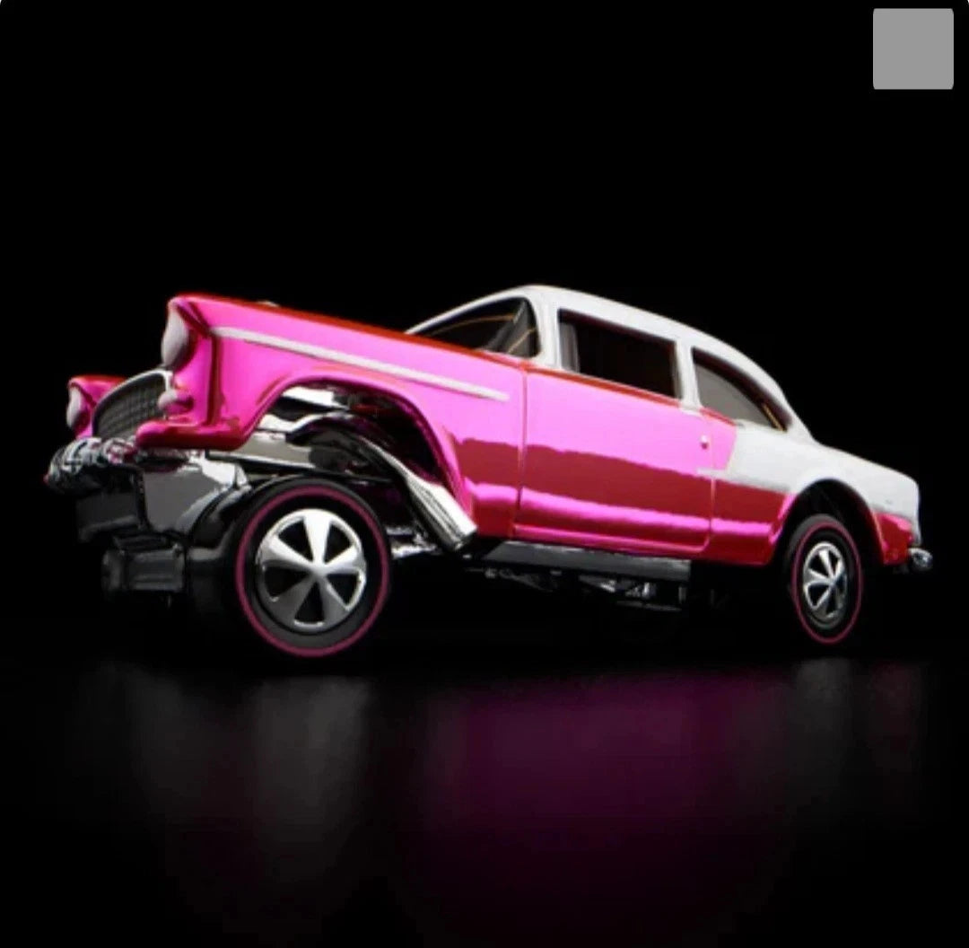 Hot Wheels 2025 - RLC Exclusive ’- 55 Chevy Bel Air Gasser - Spectraflame Pink - Neo Classic Red Line Wheels - Metal/Metal - Kar Keeper