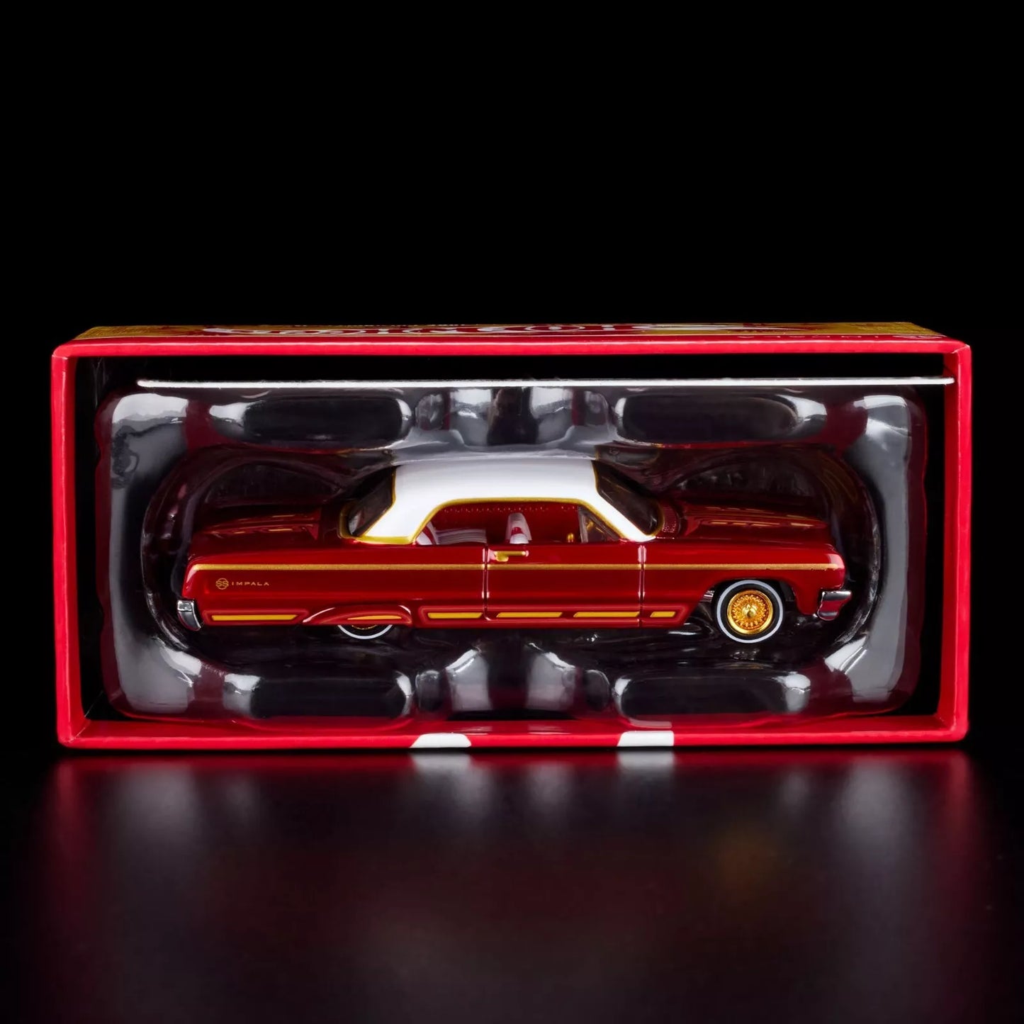 Hot Wheels 2024 - HWC / RLC Exclusive - 1964 Chevrolet Impala - Spectraflame Bright Red - Metal/Metal - Real Riders - Adjustable / Posable Suspension - Acrylic Display Case