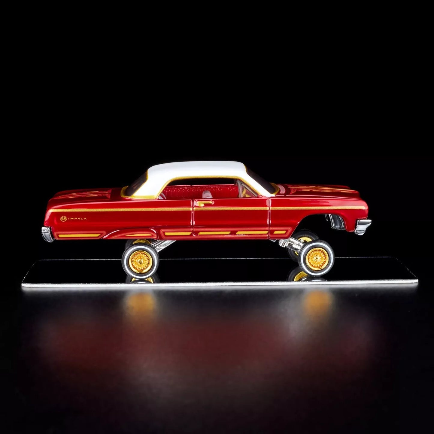 Hot Wheels 2024 - HWC / RLC Exclusive - 1964 Chevrolet Impala - Spectraflame Bright Red - Metal/Metal - Real Riders - Adjustable / Posable Suspension - Acrylic Display Case