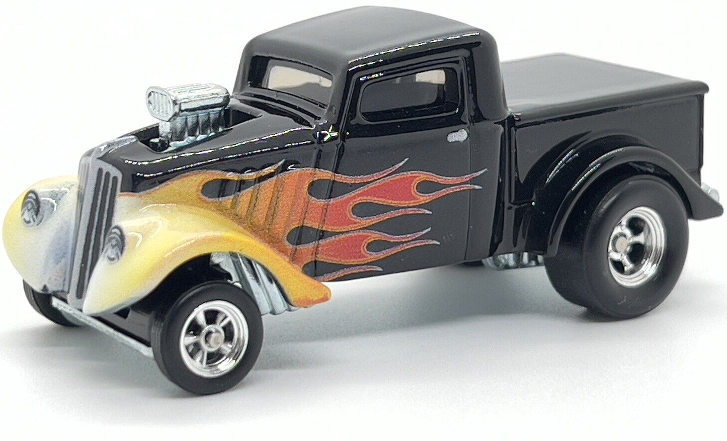 Hot Wheels 2023 - Premium / Car Culture / Team Transport # 60 - '33 Willys & Speed Waze - Black with Flames - Metal/Metal & Real Riders - Mix 4