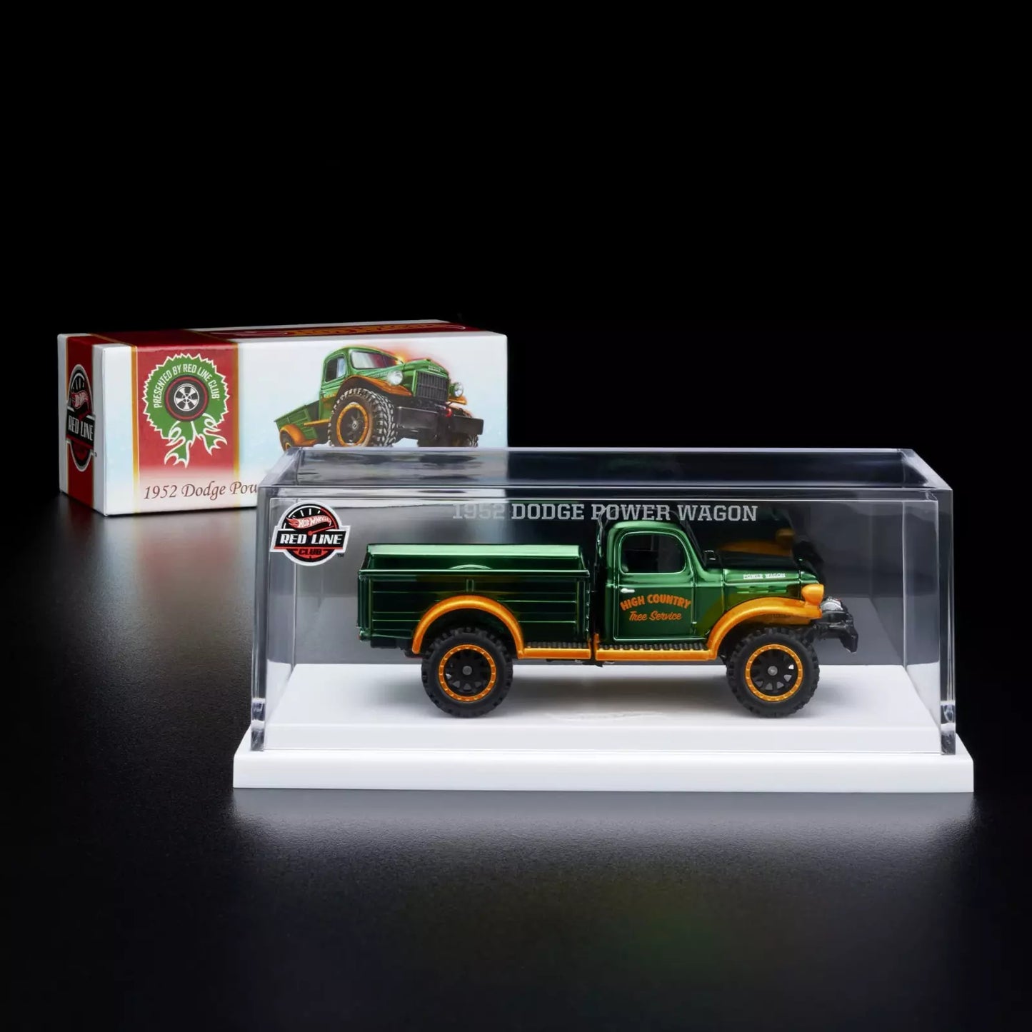 Hot Wheels 2023 - HWC / RLC Exclusive / Holiday Car - 1952 Dodge Power Wagon - Spectraflame British Racing Green - Metal/Metal - Real Riders - Swivel Frame - Acrylic Display Case