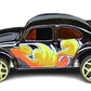 Hot Wheels 2006 - Collector # 197/223 - VW Bug - Black / Orange Red & Yellow Graphics - Gold Y5 Wheels - USA '07 Instant Win Card