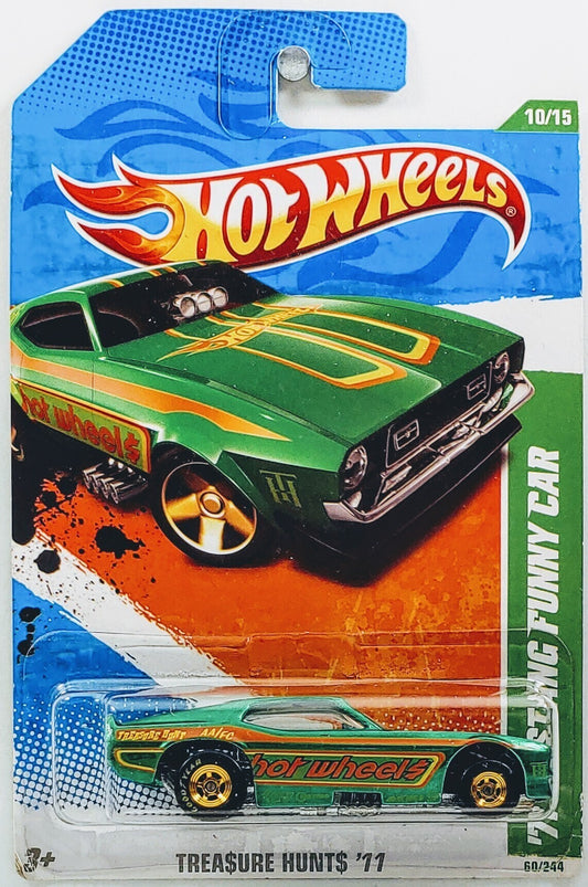 Hot Wheels 2011 - Collector # 060/244 - Super Treasure Hunts 10/15 - '71 Mustang Funny Car - Spectraflame Green - Real Riders - Body Tilts Up - USA Card