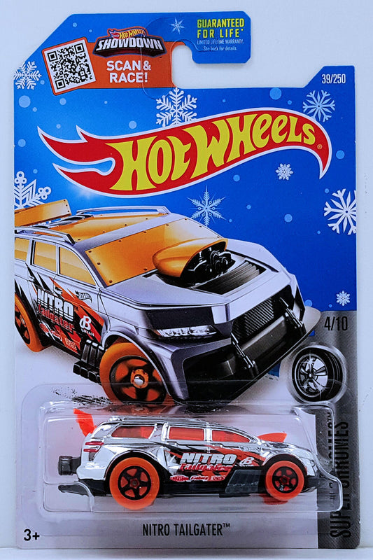 Hot Wheels 2016 - Collector # 039/250 - Super Chromes 4/10 - Nitro Tailgater - Chrome - Target Exclusive - USA ‘Snowflake’ Card