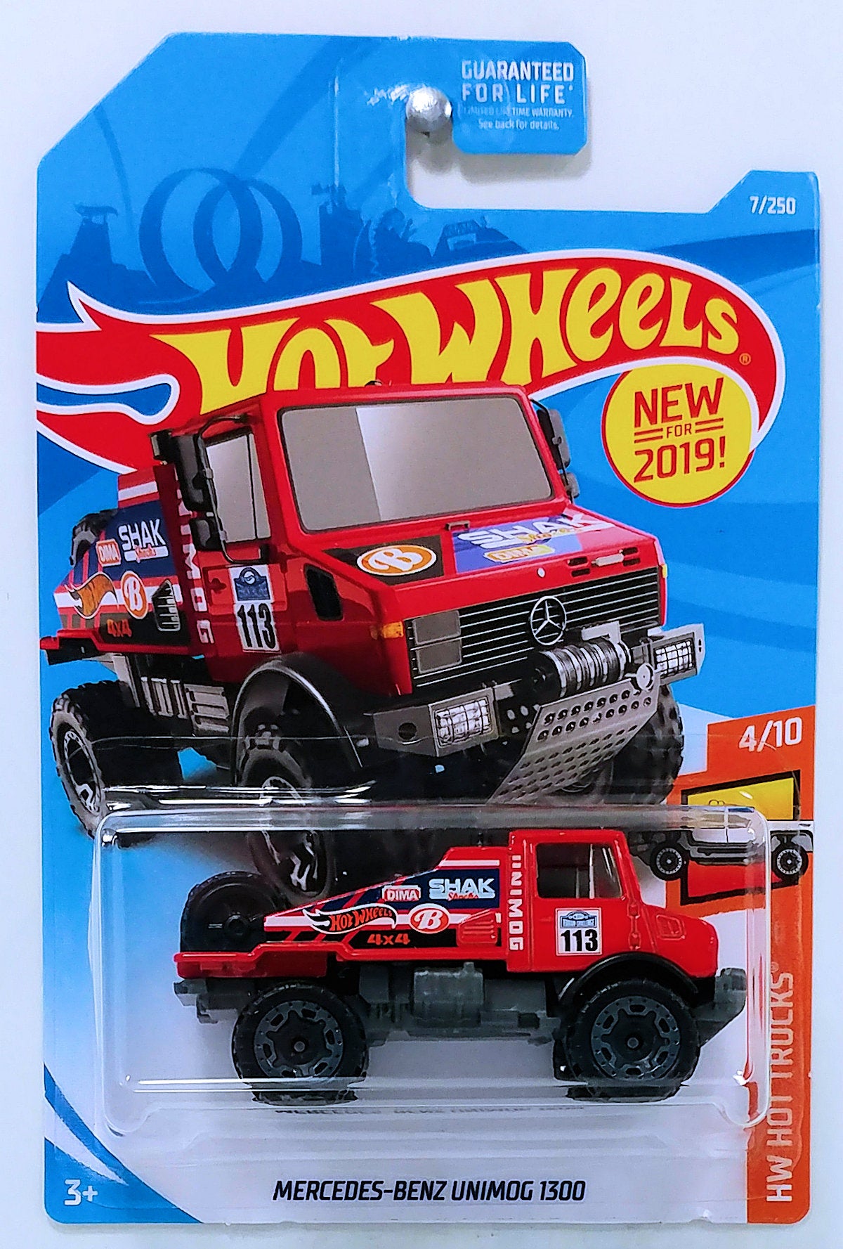 Hot Wheels 2019 Collector 007/250 HW Hot Trucks 4/10 New Models  Mercedes-Benz Unimog Red USA Card