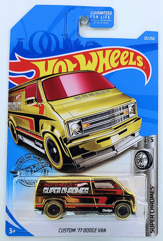 Hot Wheels 2019 - Collector # 023/250 - Super Chromes 4/5 - Custom '77 Dodge Van - Gold Chrome - USA