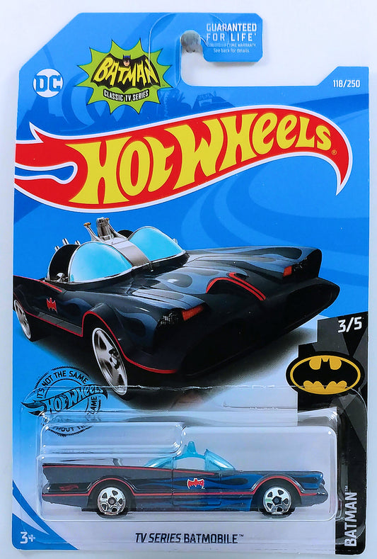 Hot Wheels 2019 - Collector # 118/250 - Batman 3/5 - TV Series Batmobile - Midnight Blue Metalflake with Ghost Flames - USA Card