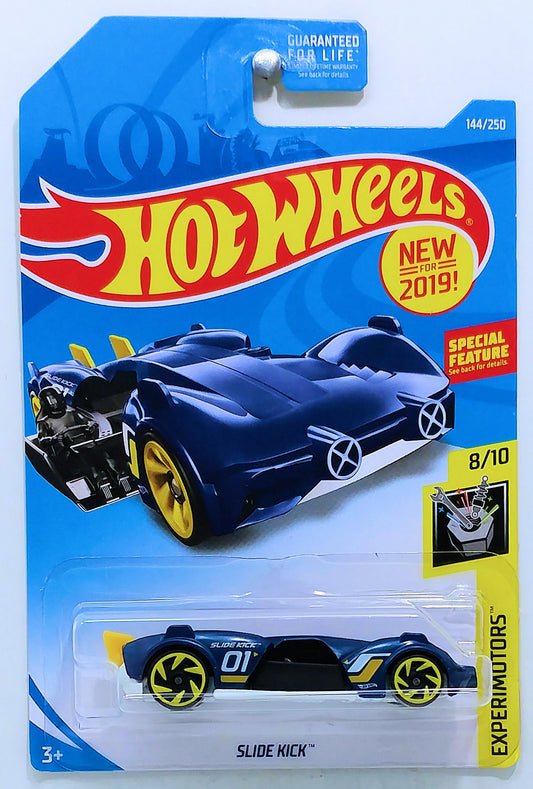 Hot Wheels 2019 - Collector # 144/250 - Experimotors 8/10 - New Models - Slide Kick - Blue - USA Card