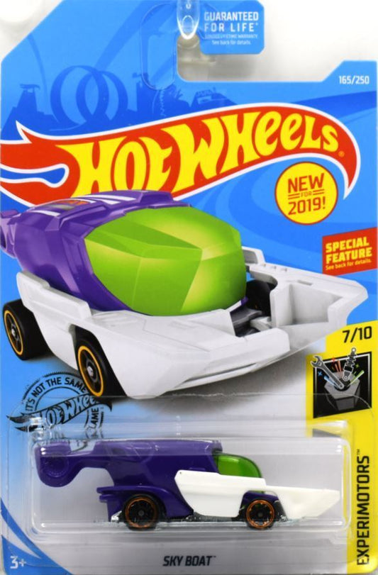 Hot Wheels 2019 - Collector # 165/250 - Experimotors 7/10 - New Models - Sky Boat - Purple/White - USA Card