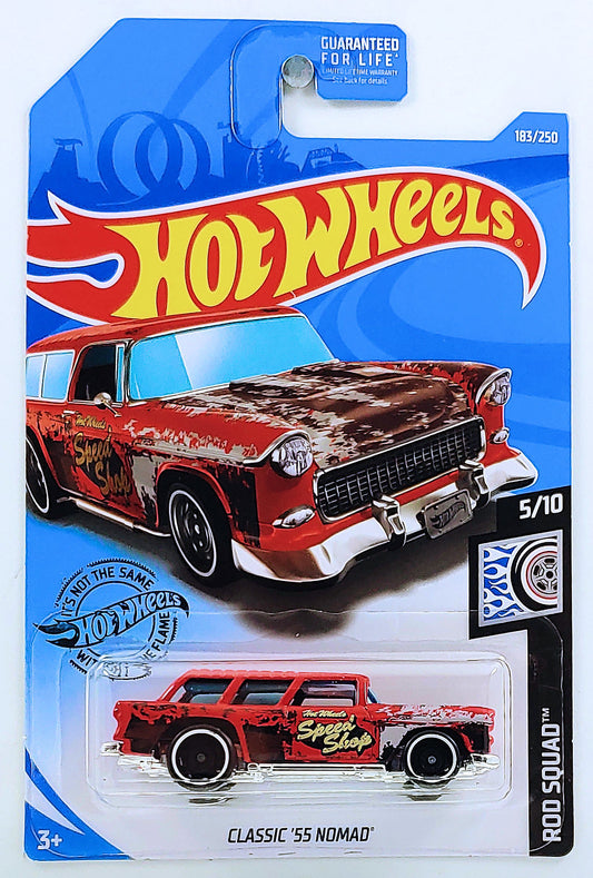 Hot Wheels 2019 - Collector # 183/250 - Rod Squad 5/10 - Classic '55 Nomad - Red / 'Hot Wheels Speed Shop' - USA Card