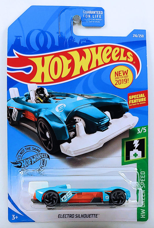 Hot Wheels 2019 - Collector # 216/250 - HW Green Speed 3/5 - New Models - Electro Silhouette - Turquoise - Kroger Exclusive - USA Card