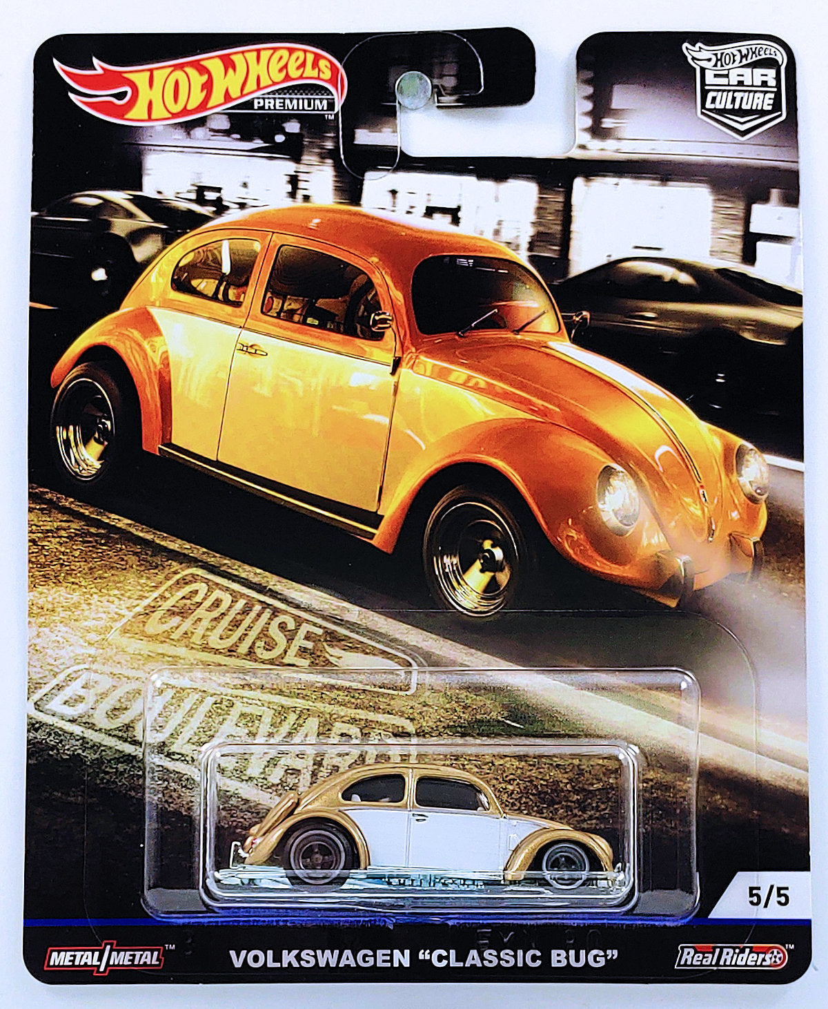 Hot Wheels 2019 - Premium / Car Culture / Cruise Boulevard 5/5 - Volkswagen 'Classic Bug' - Gold - Metal/Metal & Real Riders - NEW Casting!