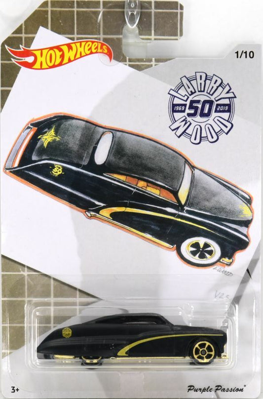 Hot Wheels 2019 - Theme / Larry Wood 50 Years of Design 01/10 - Purple Passion - Matte Black with Gold Scallop - Gold M5 Wheels - Walmart Exclusive