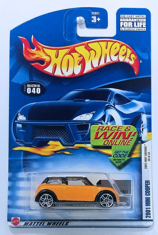 Hot Wheels 2002 - Collector # 040/240 - First Editions 28/42 - 2001 Mini Cooper - Yellow - PR5s - USA R&W Card