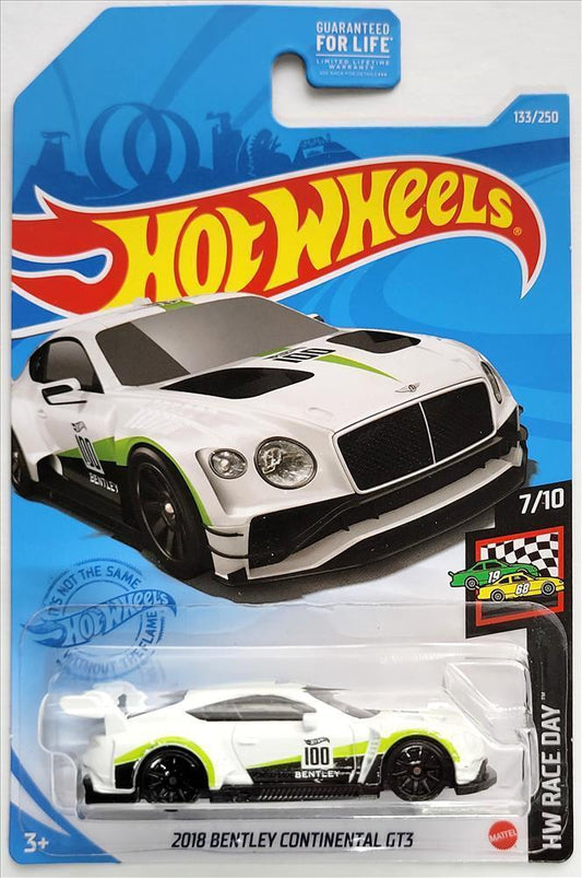 Hot Wheels 2021 - Collector # 133/250 - HW Race Day 7/10 - 2018 Bentley Continental GT3 - White - USA Card