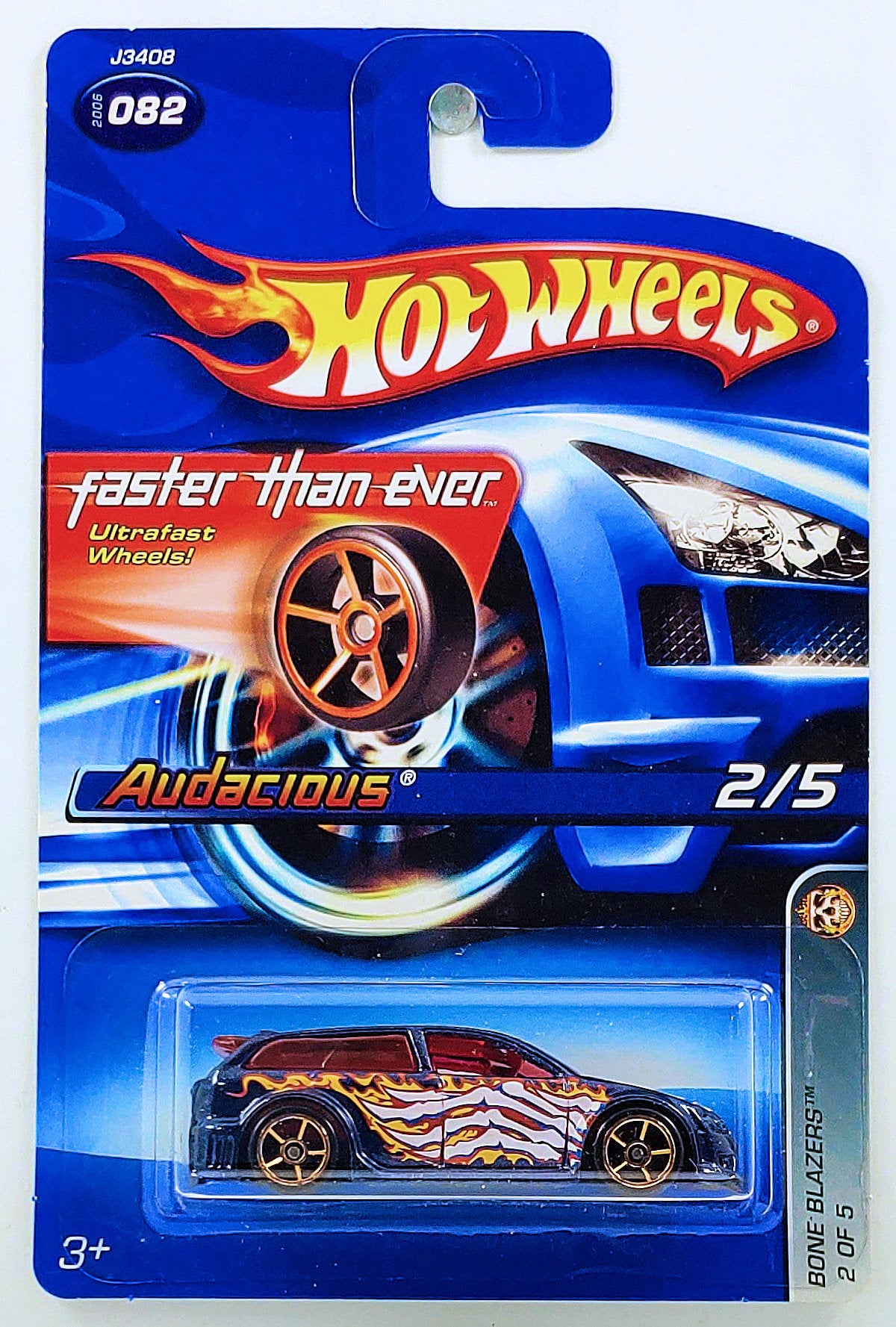 Hot Wheels 2006 - Collector # 082/223 - Bone Blazers 2/5 - Audacious - Dark Blue - Faster Than Ever Wheels - USA FTE Card